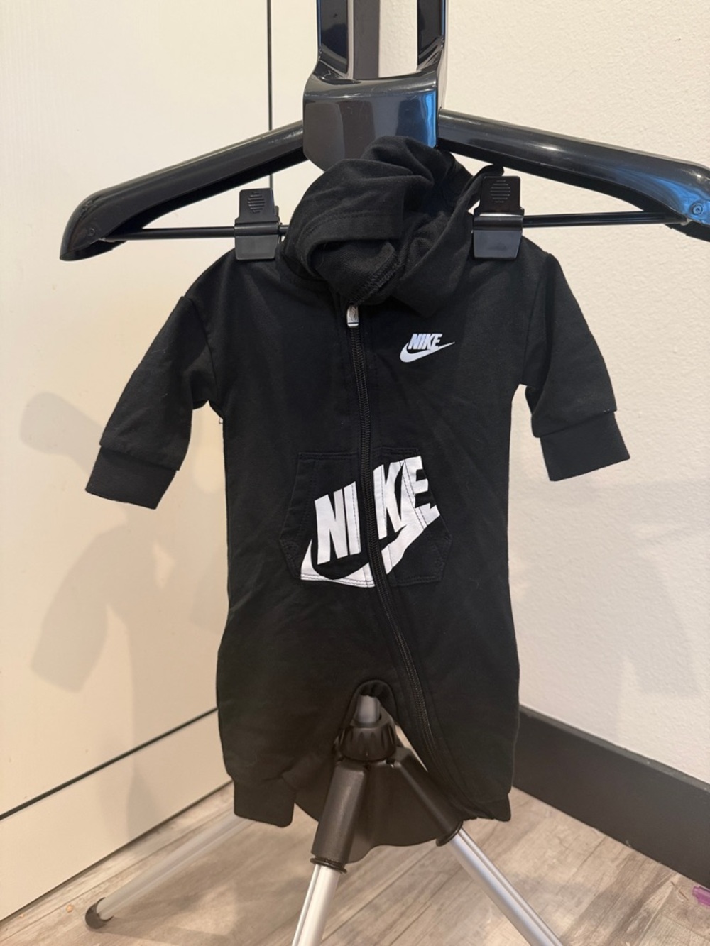 3 MO Nike Black Logo Hoodie One-Piece Bodysuit for Kids